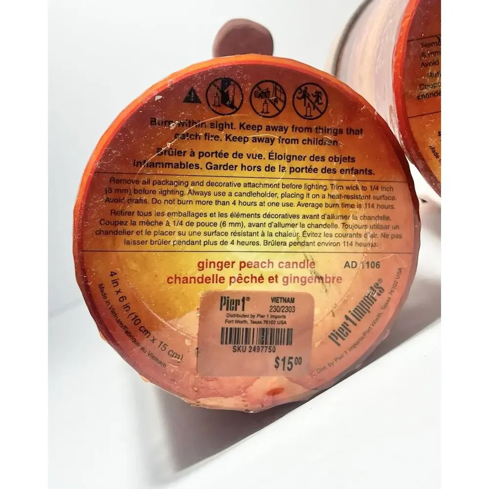 Pier 1 Imports Retired Set of 3 Ginger Peach Orange Large Pillar Candles 4”x6”